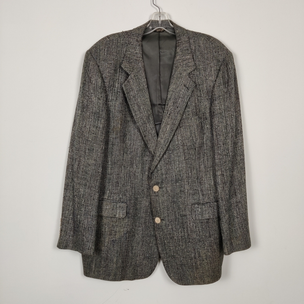 Barrister Men's Silk Plaid Black White Blazer Jacket Size 44R Quiet Luxury